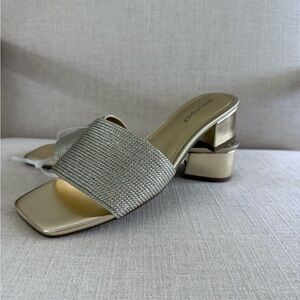 Marc Fisher Gold Mules with Square Toe and Block Heel
